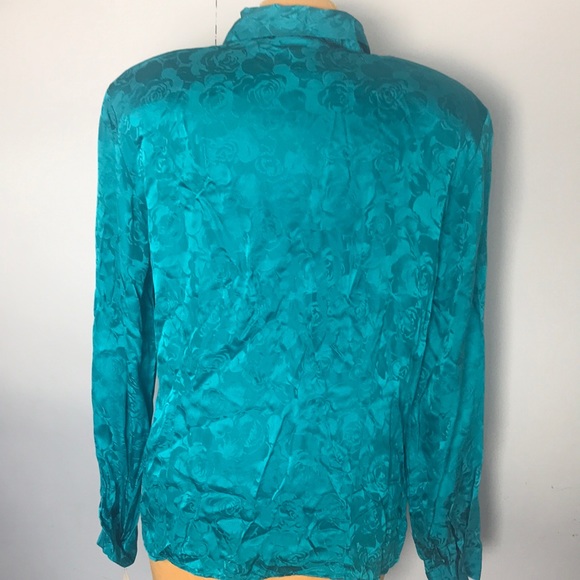 VTG Robbie Bee Silk blouse NWT Floral Size Large NWT Peacock - Picture 11 of 14
